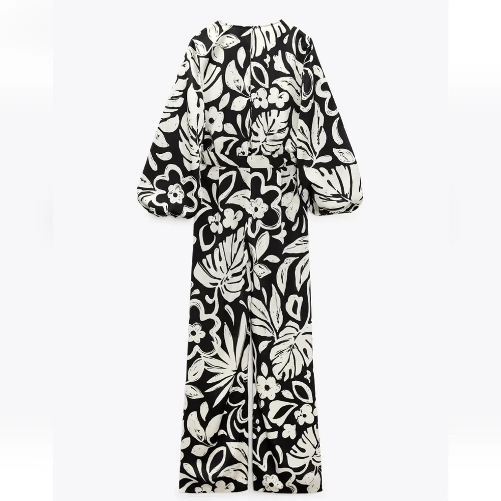 ZARA * SATIN LONG PRINT JUMPSUIT - Picture 7 of 11